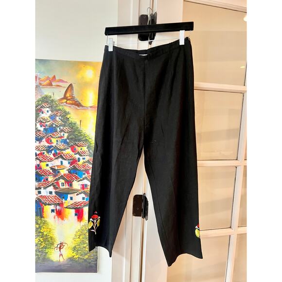 A.K.C. Vintage Black Linen/Blend Cropped Ankle Pants, Size Small - Picture 1 of 7